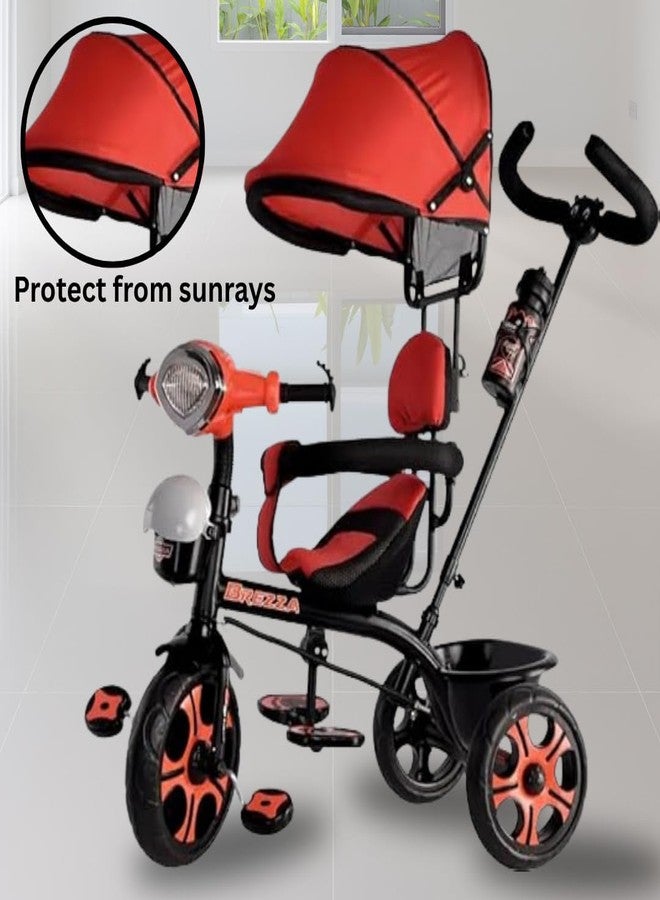 Maanit Kids Tricycle with Canopy & Dual Storage Basket - Toddler Bike with Parental Handle Control, Safety Guardrail & Comfort Seat - Trike for Ages 1.5-5 Years (Red) - Image 2